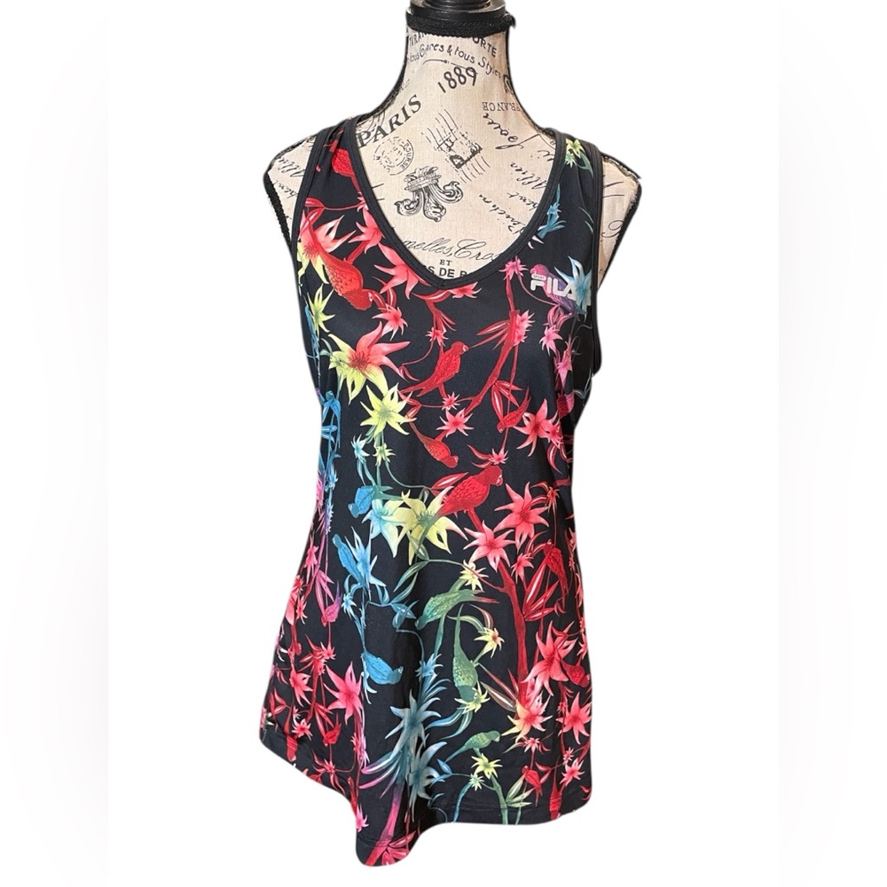 Fila Women's Vibrant Floral Athletic Tank Top - Black and Multicolor Size M